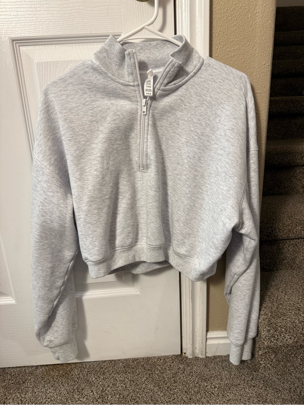 Skims Cotton Fleece Cropped 1/2 Zip in Light Heather Gray sz Medium